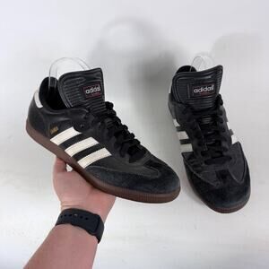 Adidas Samba OG Shoes Men's 9.5 Black Leather White Strap Lace-Up Low Top